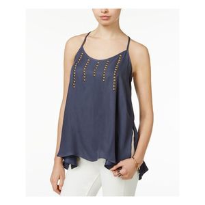 BAR III Womens Navy Beaded Racerback Spaghetti Strap Jewel Neck Top M